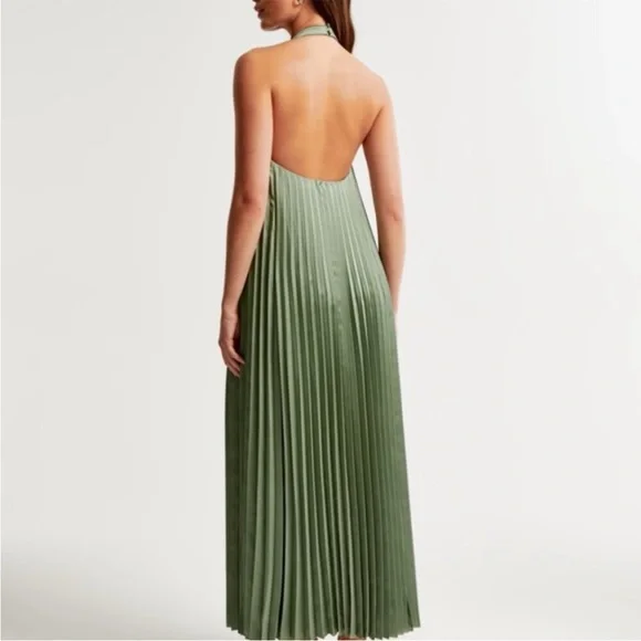 Abercrombie & Fitch Green Halter Pleated Dress - Picture 2 of 6